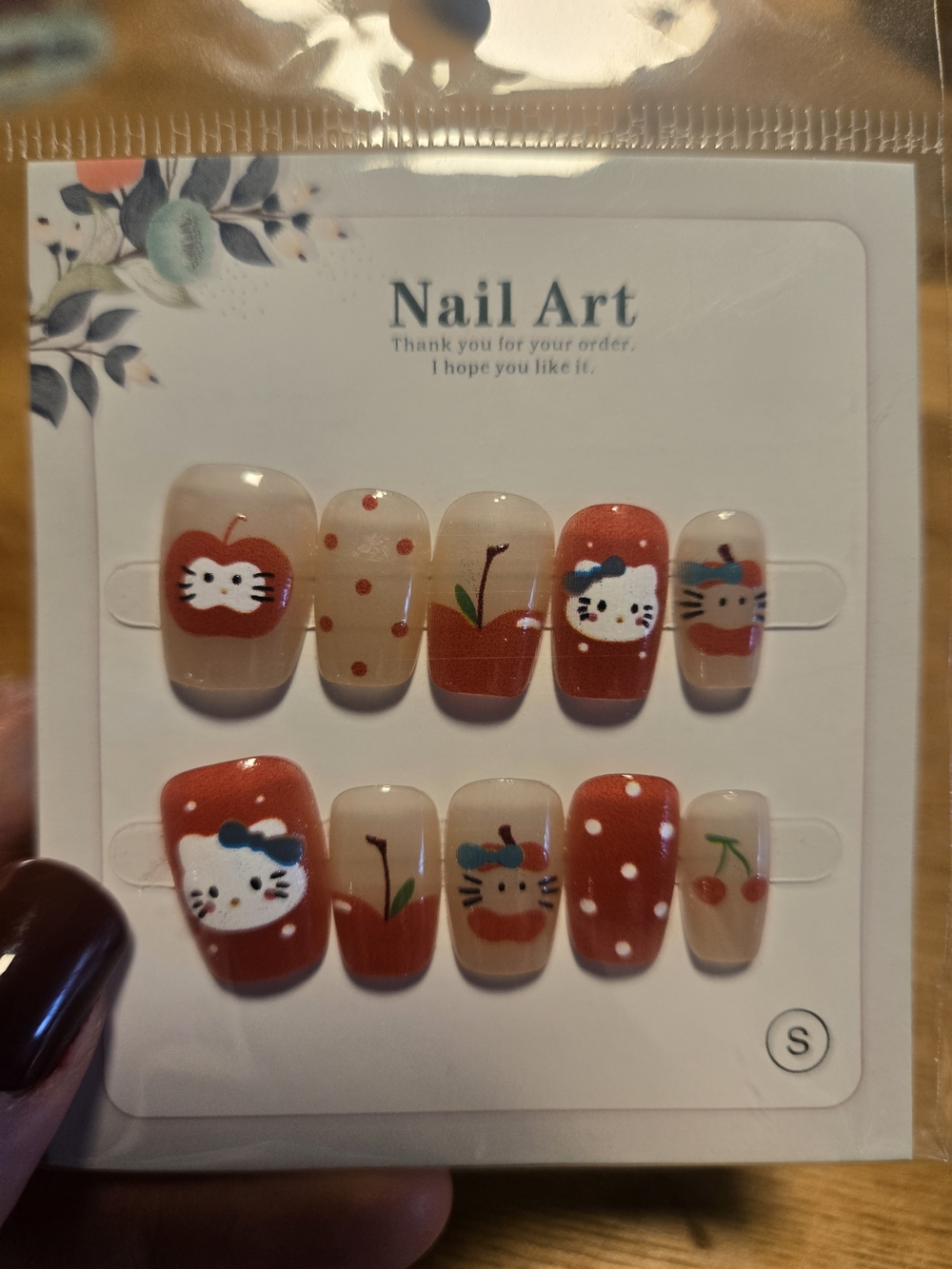 Cute Cartoon Cherry Nail Press-Ons in Red and Cream